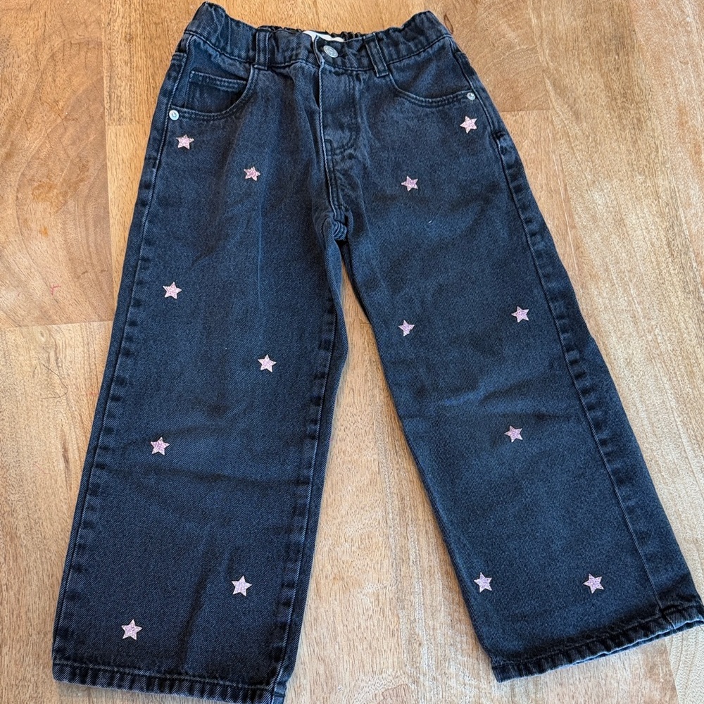 Zara Black Jeans with Pink Star designs